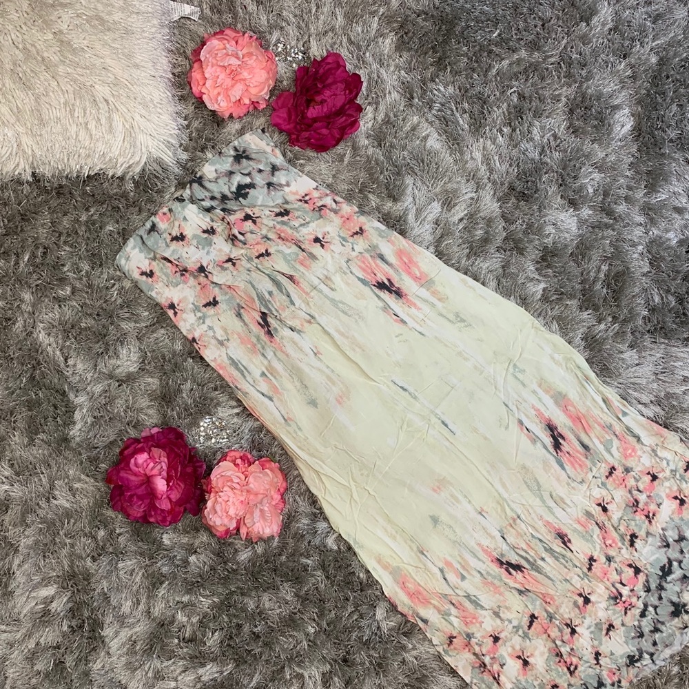 lovestitch Strapless Maxi Dress in Cream with Pink & Black Floral Print